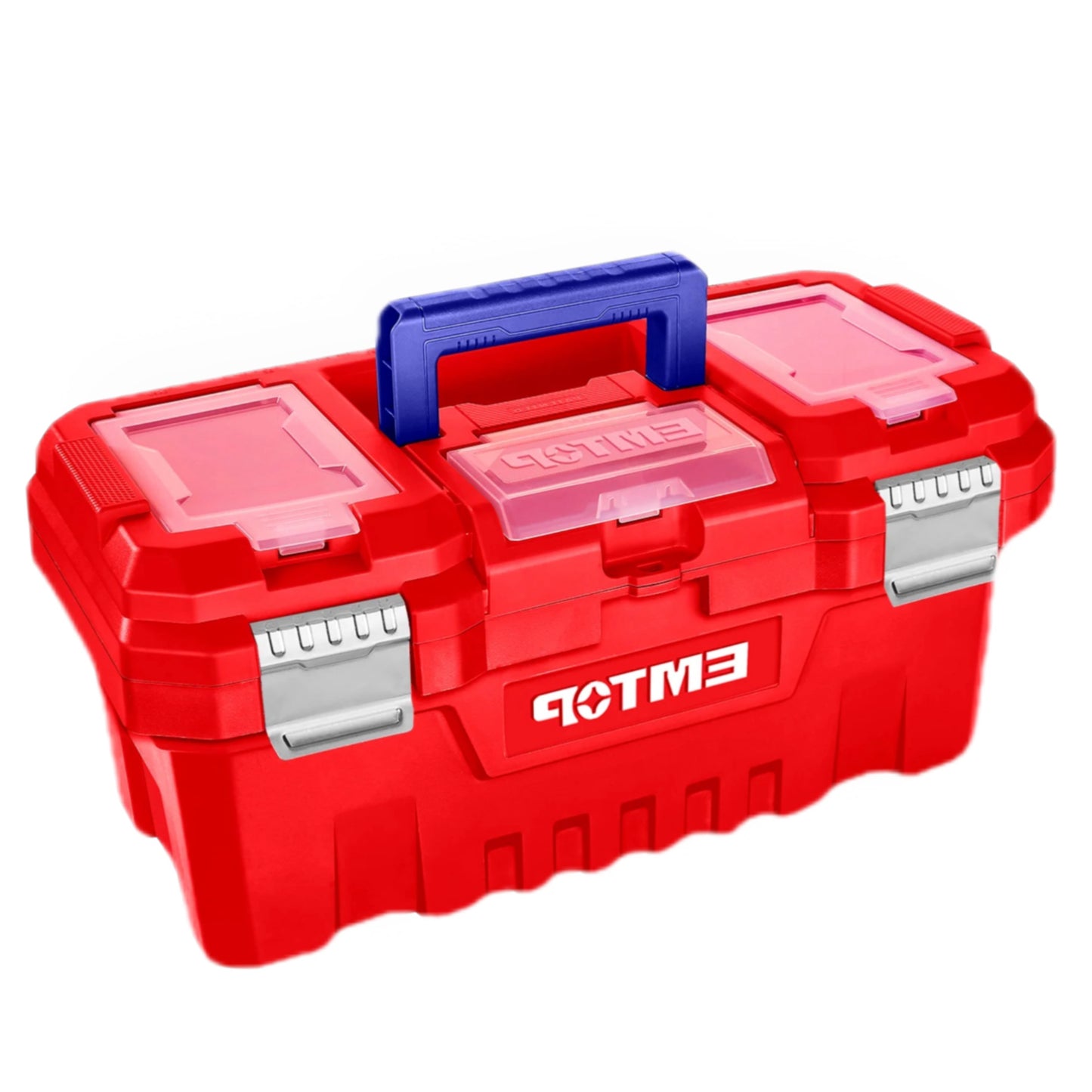 Boîte à outils en plastique EMTOP 14" Charge maximale 10Kg Boucle en métal Poignée haute résistance Couvercle supérieur avec trois zones de rangement Contient 1 plateau en plastique