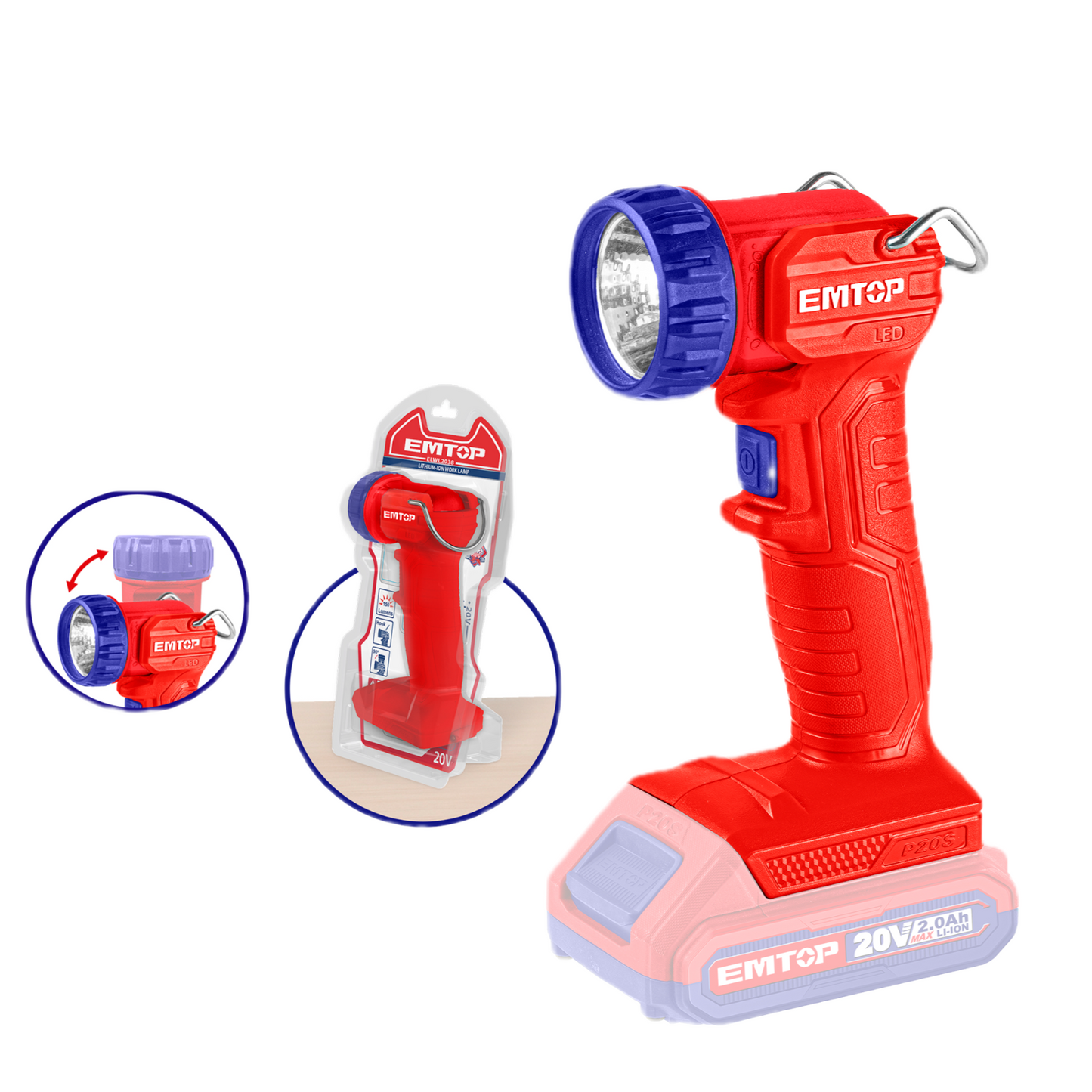 Lampe torche à LED 1.5W 150 Lumens sans fil EMTOP 20V batterie et chargeur vendus séparément