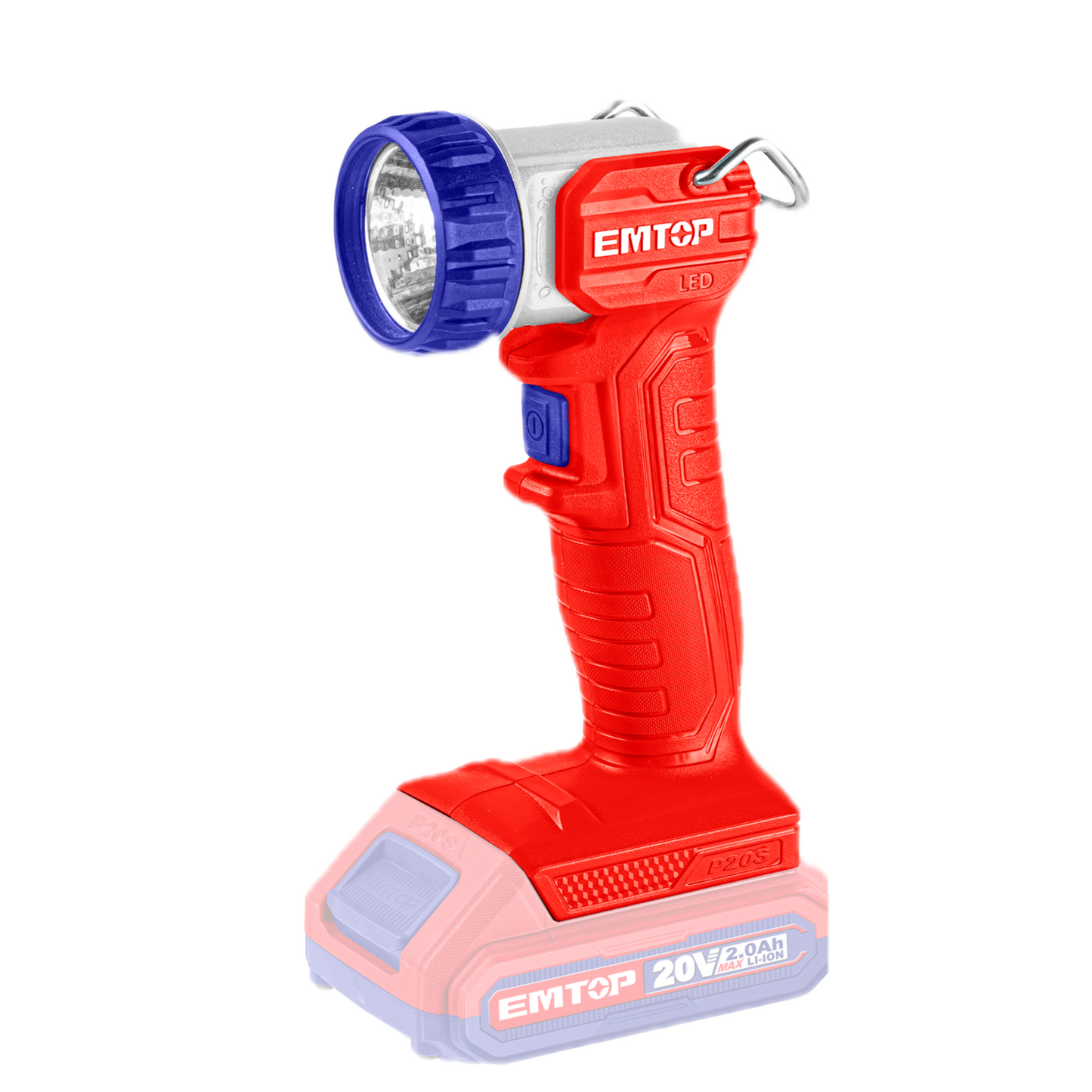 Lampe torche à LED 5W 270 Lumens sans fil EMTOP 20V Tête pivotante verticalement à 90° batterie et chargeur vendus séparément