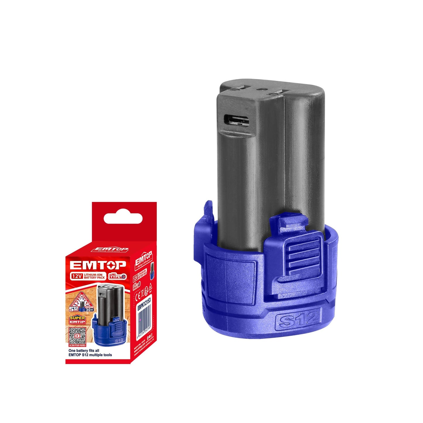 Batterie Lithium-Ion 12V EMTOP 1.5Ah Compatible avec tous les outils EMTOP S12