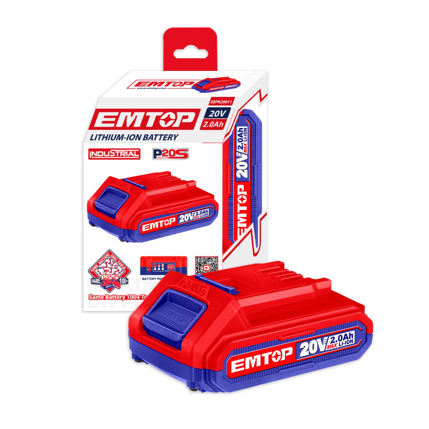 Batterie Lithium-Ion EMTOP 20V de Puissance 2.0Ah compatible avec multi outils P20S