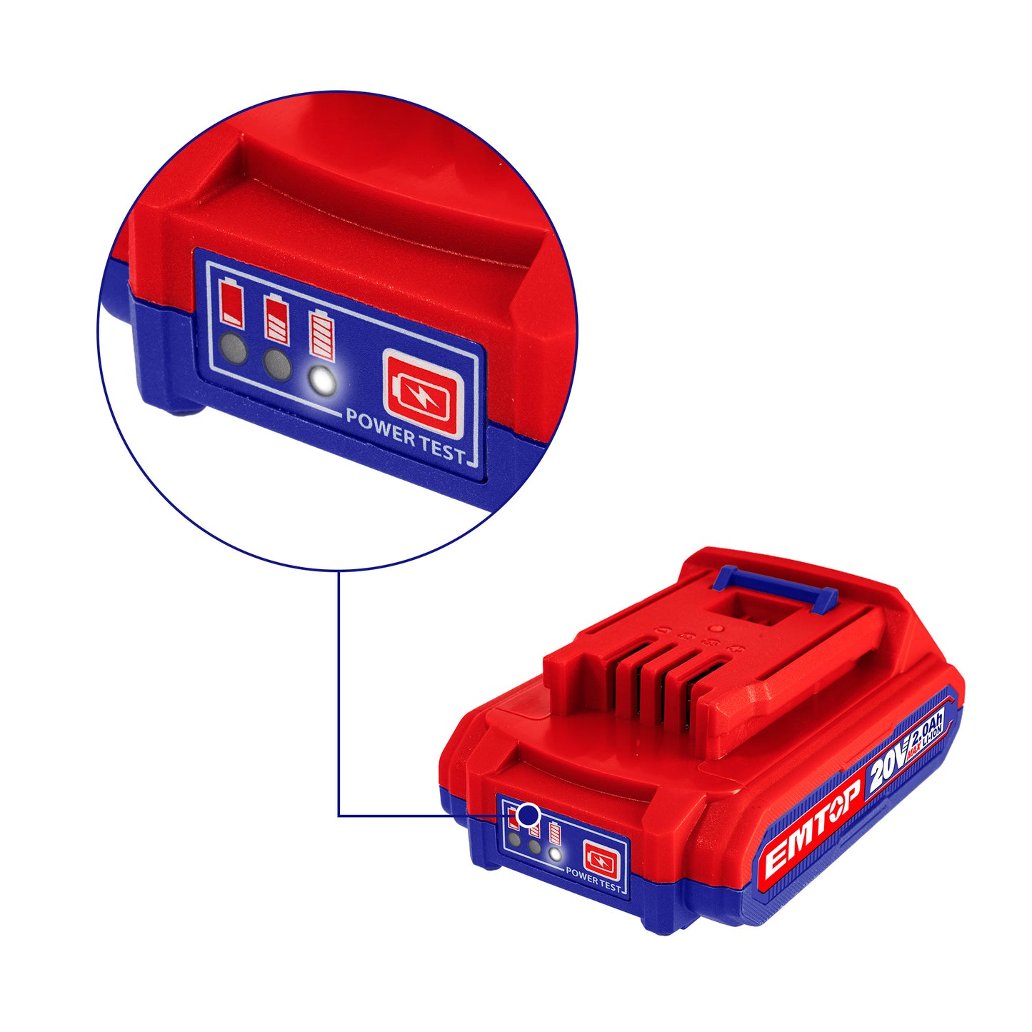 Batterie Lithium-Ion EMTOP 20V de Puissance 2.0Ah compatible avec multi outils P20S