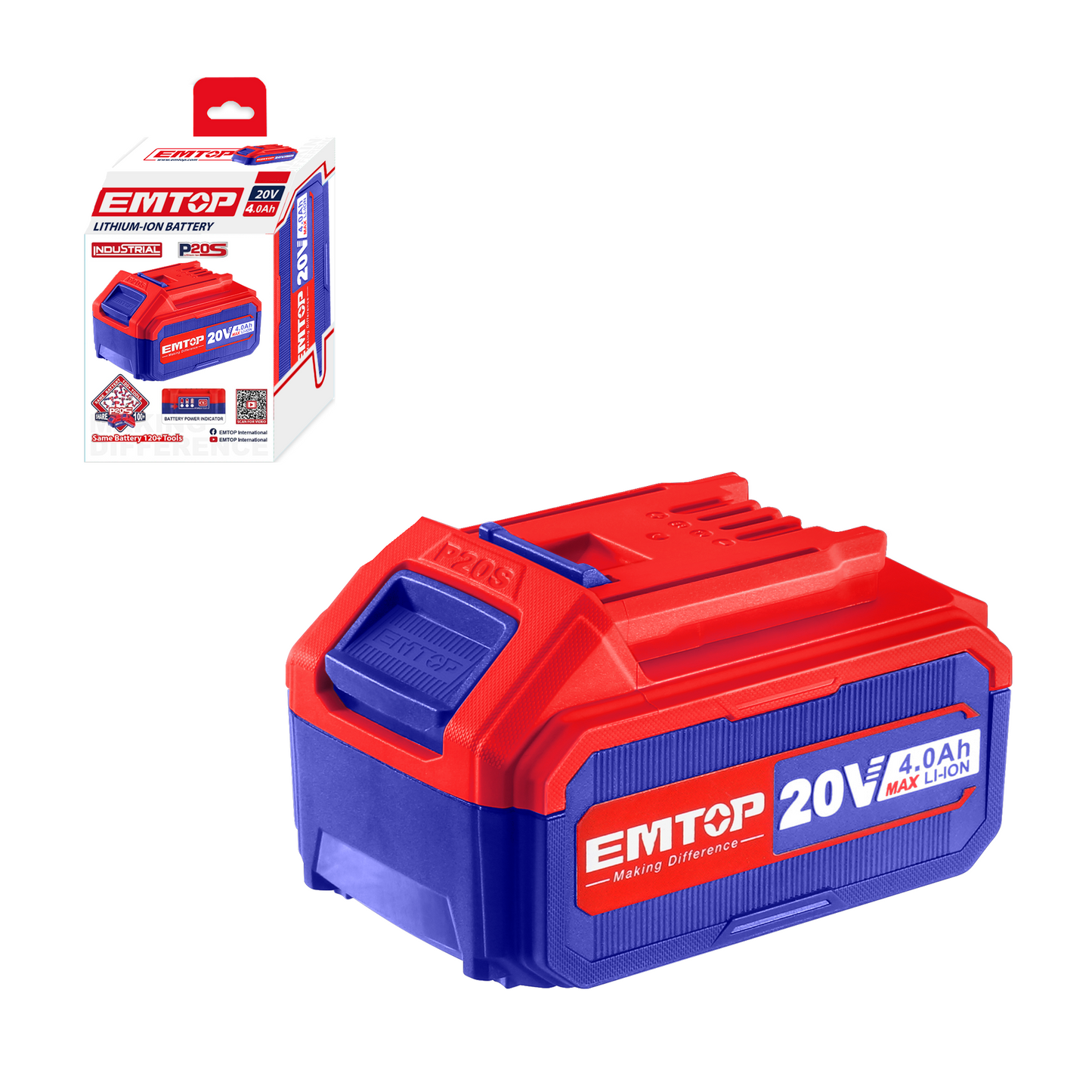Batterie Lithium-Ion EMTOP 20V de Puissance 4.0Ah compatible avec multi outils P20S