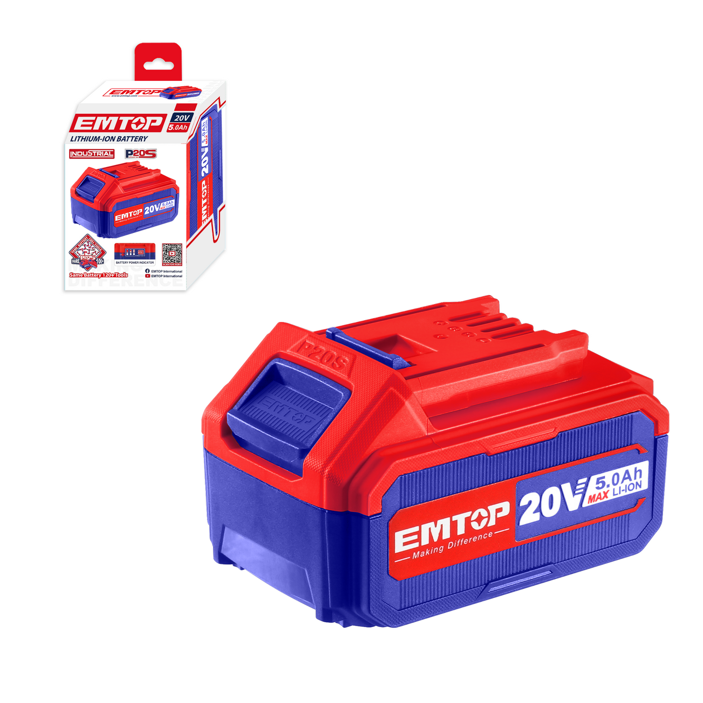 Batterie Lithium-Ion EMTOP 20V de Puissance 5.0Ah compatible avec multi outils P20S