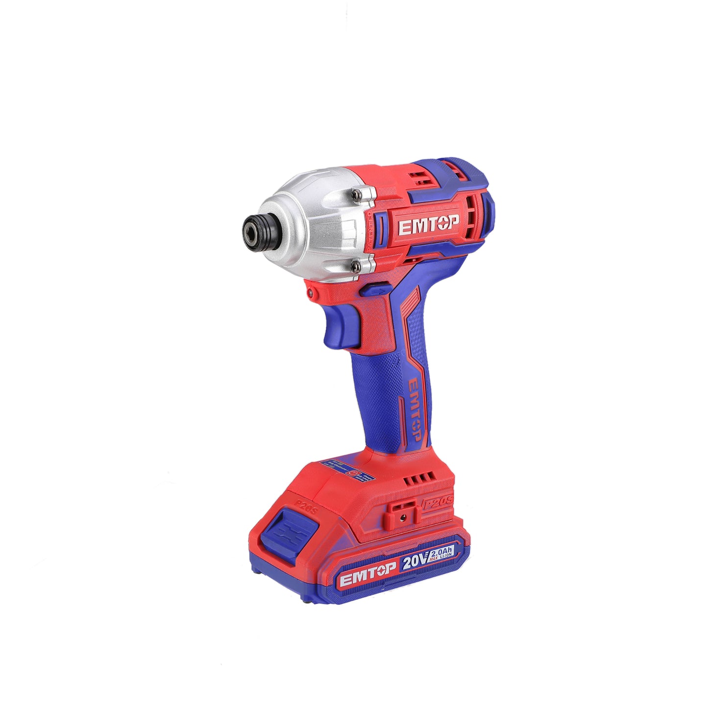 Visseuse à chocs sans fil EMTOP 20V moteur brushless avec 1 chargeur + 2 Batteries Lithium-ion 2.0Ah 170Nm avec 2 embouts de tournevis 3 pièces de réglage d'écrous et sac de transport