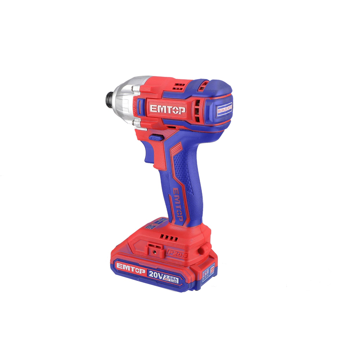 Visseuse à chocs sans fil EMTOP 20V moteur brushless avec 1 chargeur + 2 Batteries Lithium-ion 2.0Ah 170Nm avec 2 embouts de tournevis 3 pièces de réglage d'écrous et sac de transport