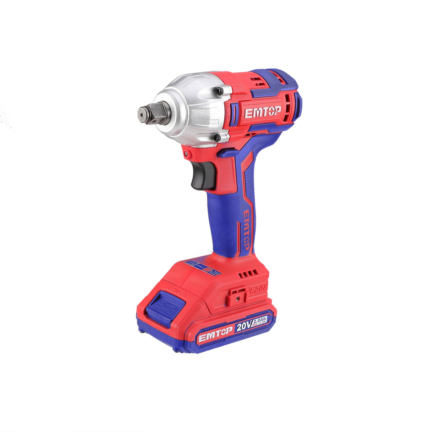 Boulonneuse à chocs compacte clé à choc sans fil EMTOP 20V moteur brushless avec 1 chargeur + 2 Batteries Lithium-ion 2.0Ah 300Nm avec 3 douilles et sac de transport