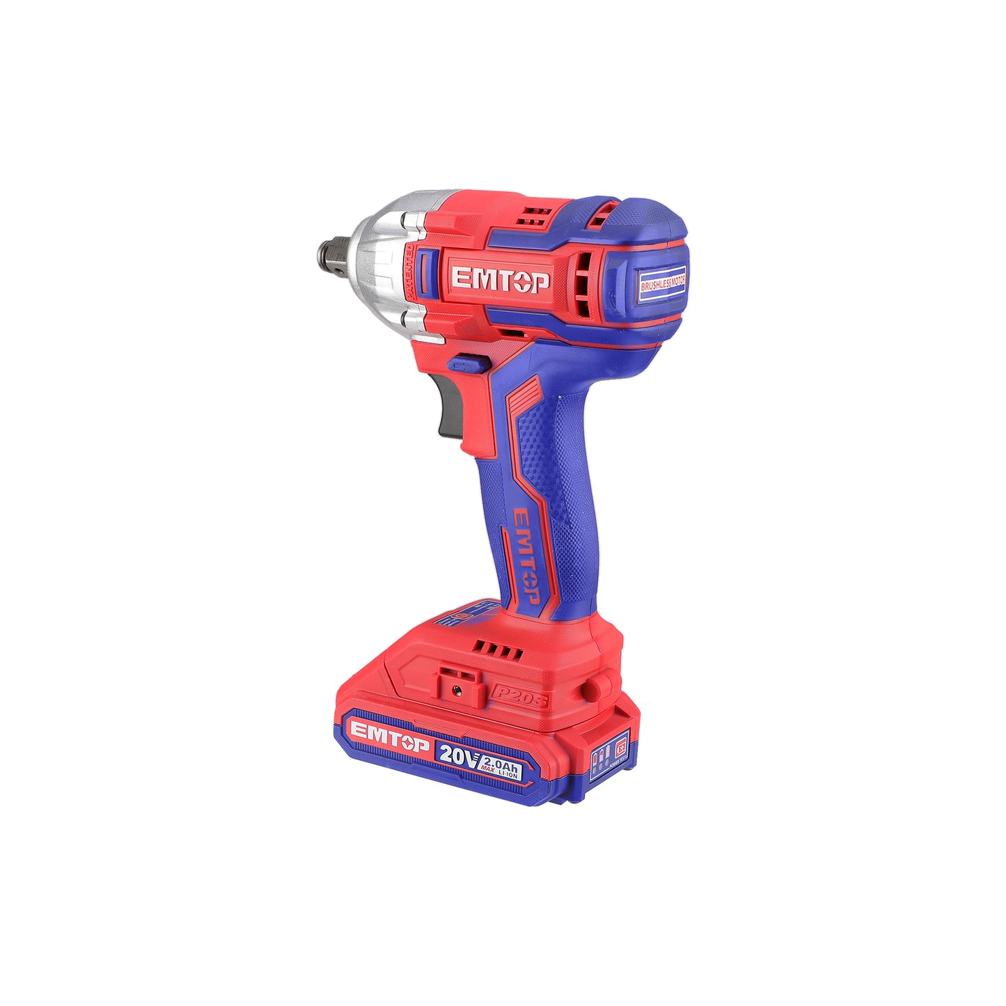 Boulonneuse à chocs compacte clé à choc sans fil EMTOP 20V moteur brushless avec 1 chargeur + 2 Batteries Lithium-ion 2.0Ah 300Nm avec 3 douilles et sac de transport