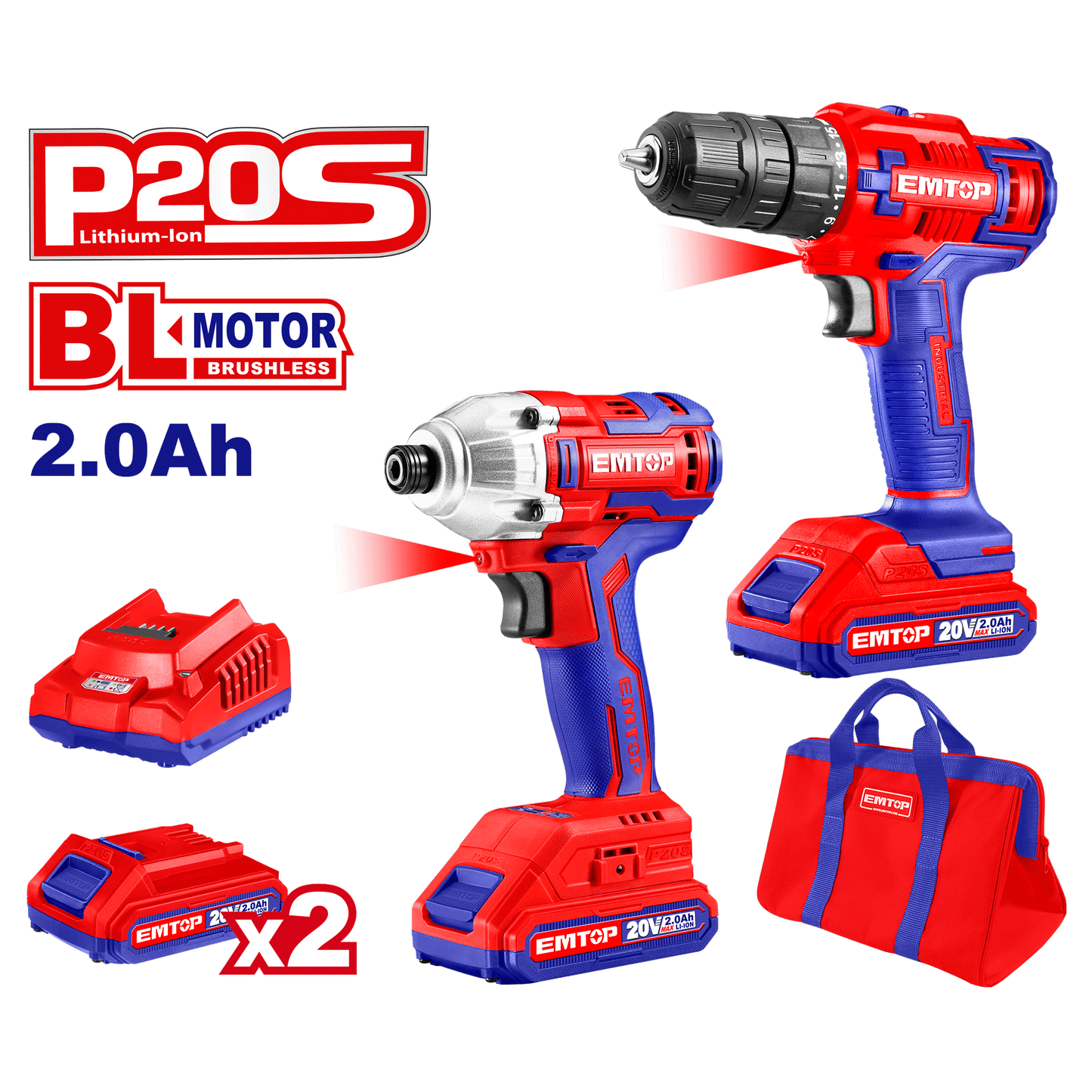 kit combiné de 2 pièces (perceuse et visseuse) sans fil Lithium-Ion ECKL2006