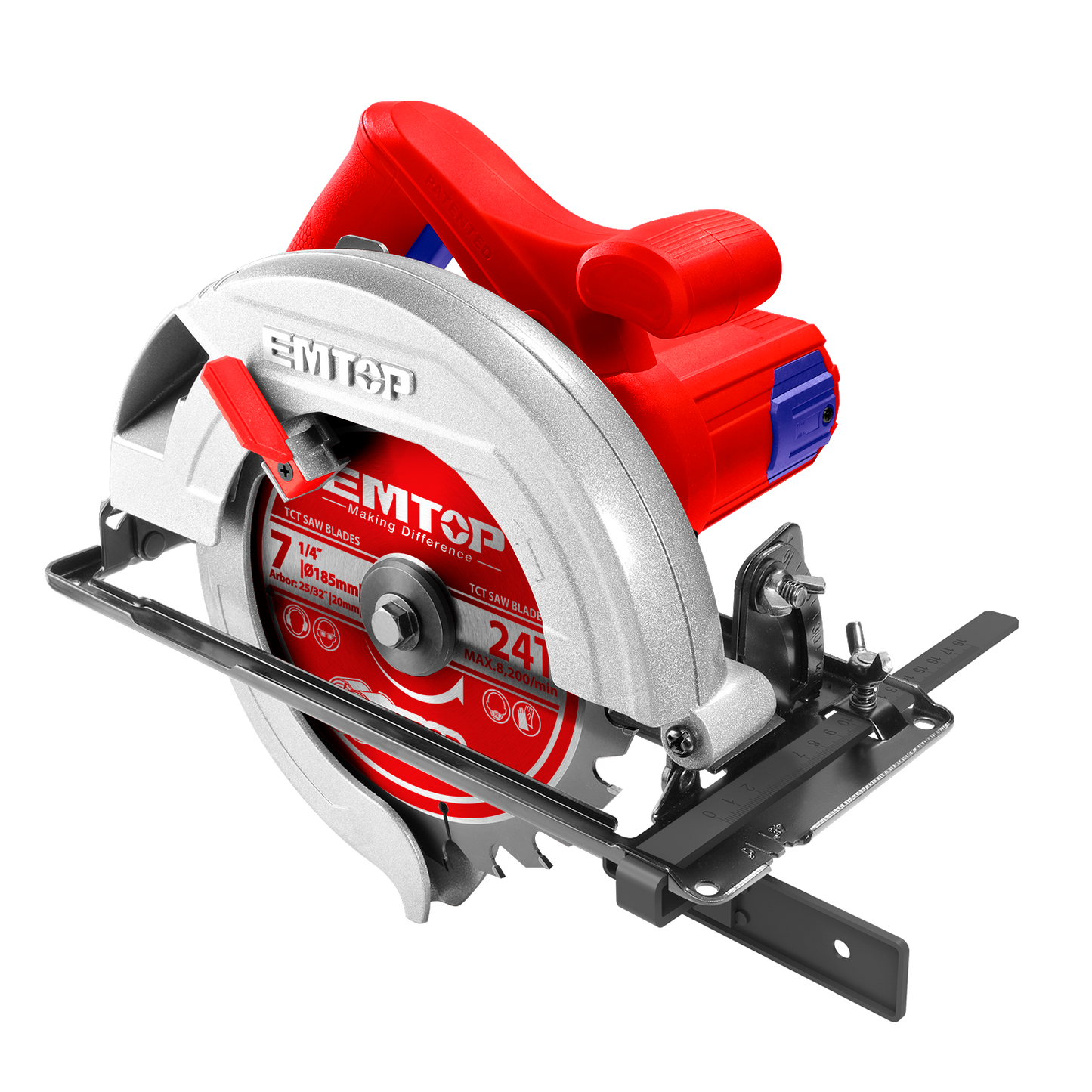 Scie circulaire filaire 1400W EMTOP 1 lame 185mm 1 ensemble de balais de charbon