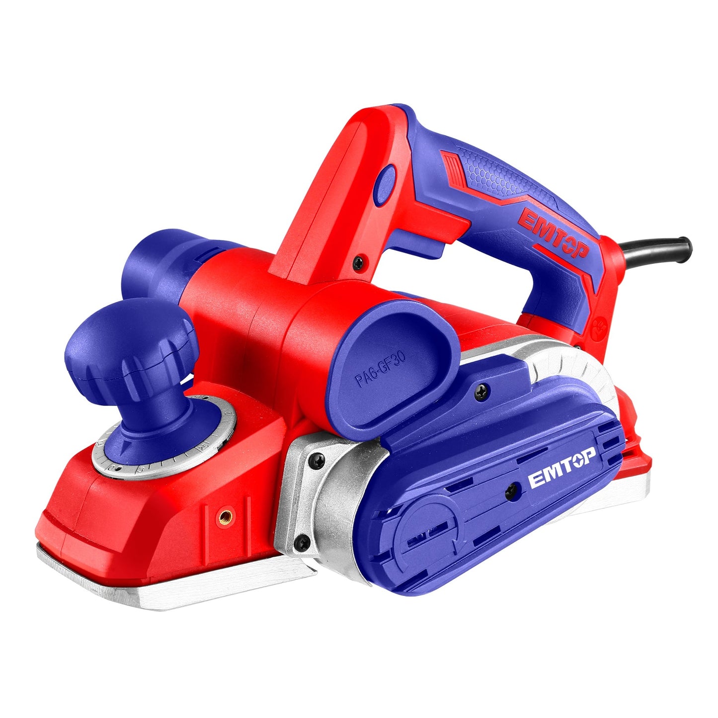 Raboteuse électrique filaire 1050W EMTOP Système de courroie auto-refroidissant avec 1 ceinture 1 jeu de guides parallèles1 guide de profondeur 1 ensemble de balais de charbon
