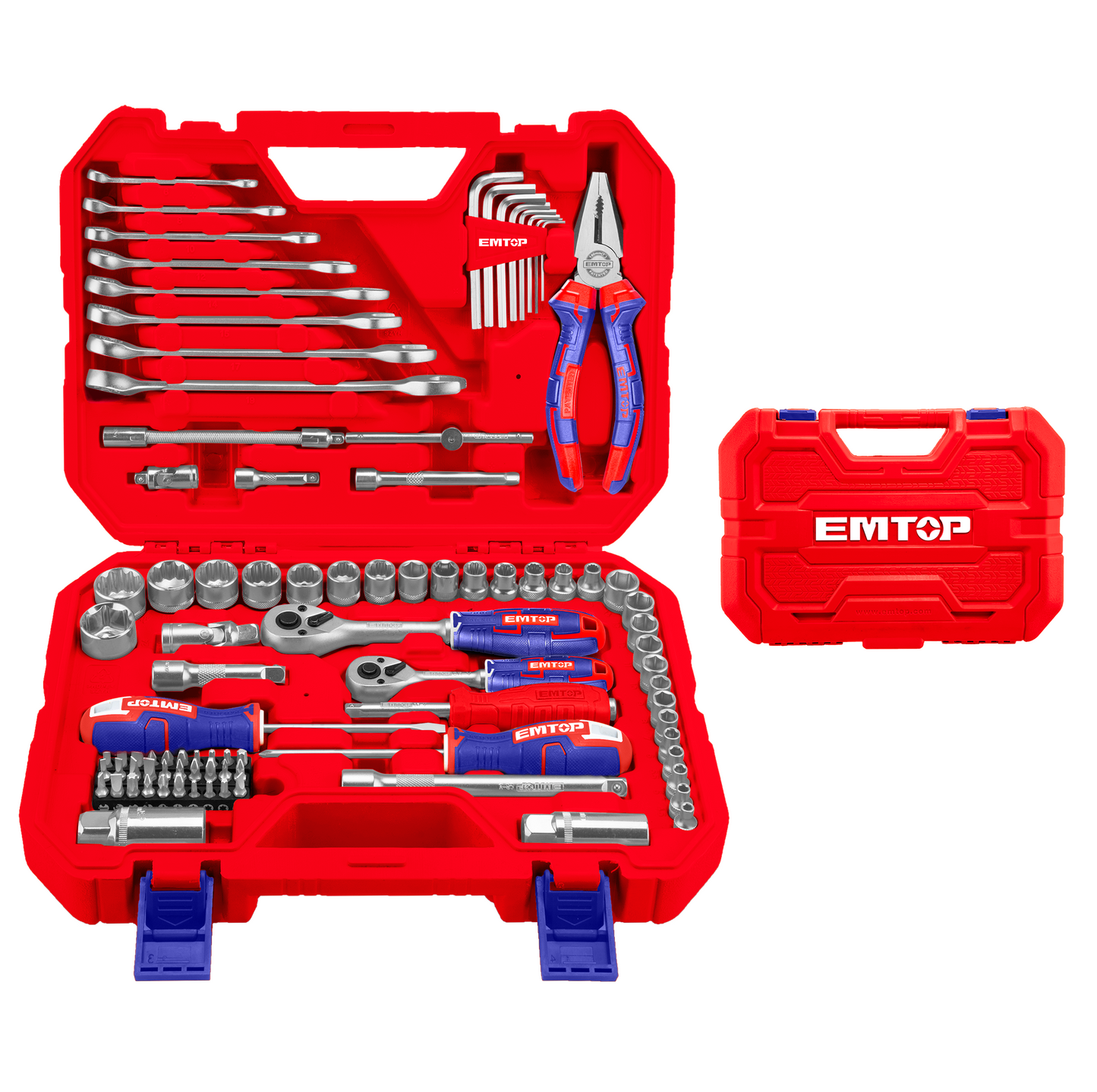 Coffret et boîte à outils de mécanicien 91 pièces EMTOP avec une boite BMC