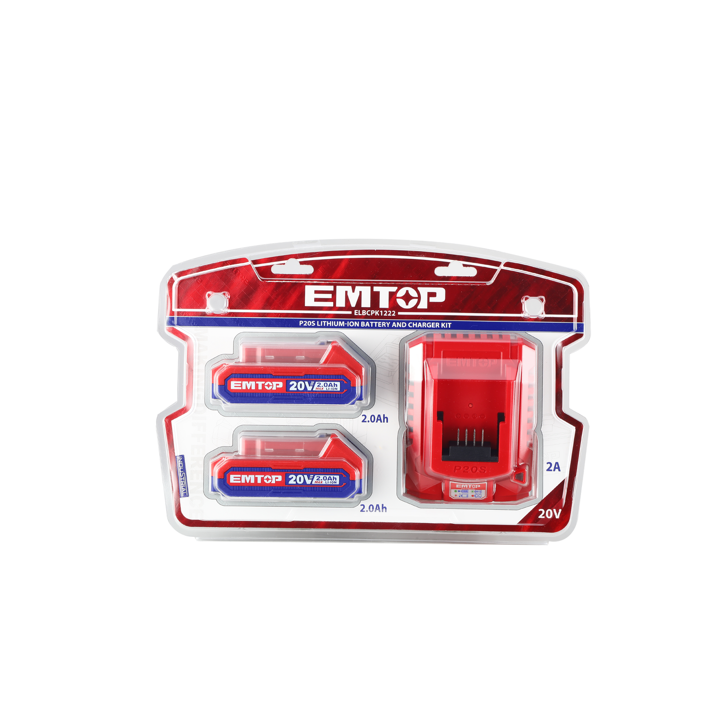 Kit batterie et chargeur intelligent rapide Lithium-Ion 20V 2,0 Ah Compatible avec tous les outils EMTOP P20S