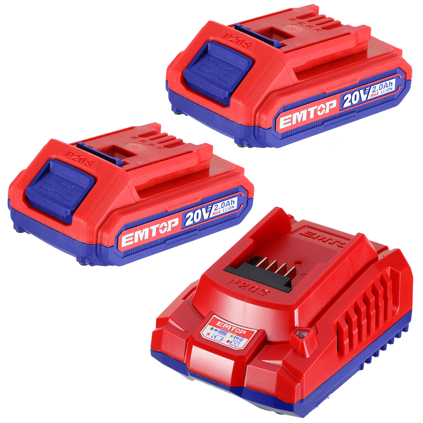 Kit batterie et chargeur intelligent rapide Lithium-Ion 20V 2,0 Ah Compatible avec tous les outils EMTOP P20S