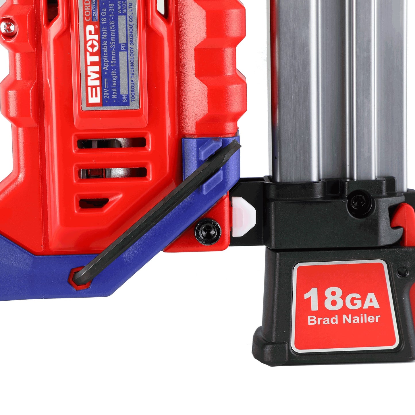 Agrafeuse et cloueur de finition à batterie EMTOP 20V - 1 chargeur, 1 batterie Lithium-ion 2.0Ah, 1000 clous, buse d'air et mallette robuste