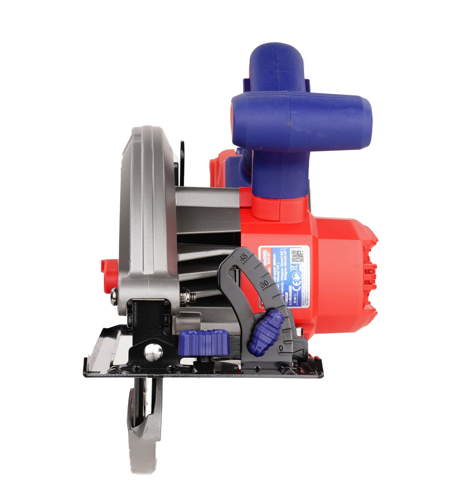 Scie circulaire sans fil EMTOP 20V Lithium-ion moteur brushless 4500RPM 185mm Profondeur de coupe 65mm (90º) 45mm (45º) Batterie et chargeur vendus séparément