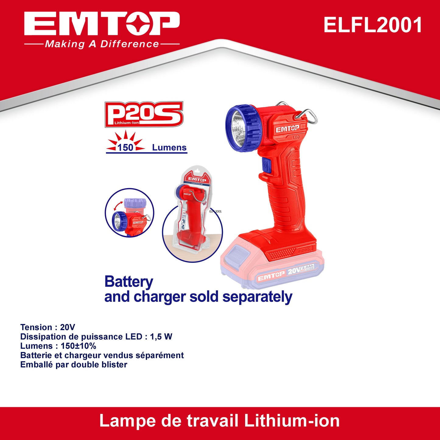 Lampe de travail Lithium-ion ELFL2001