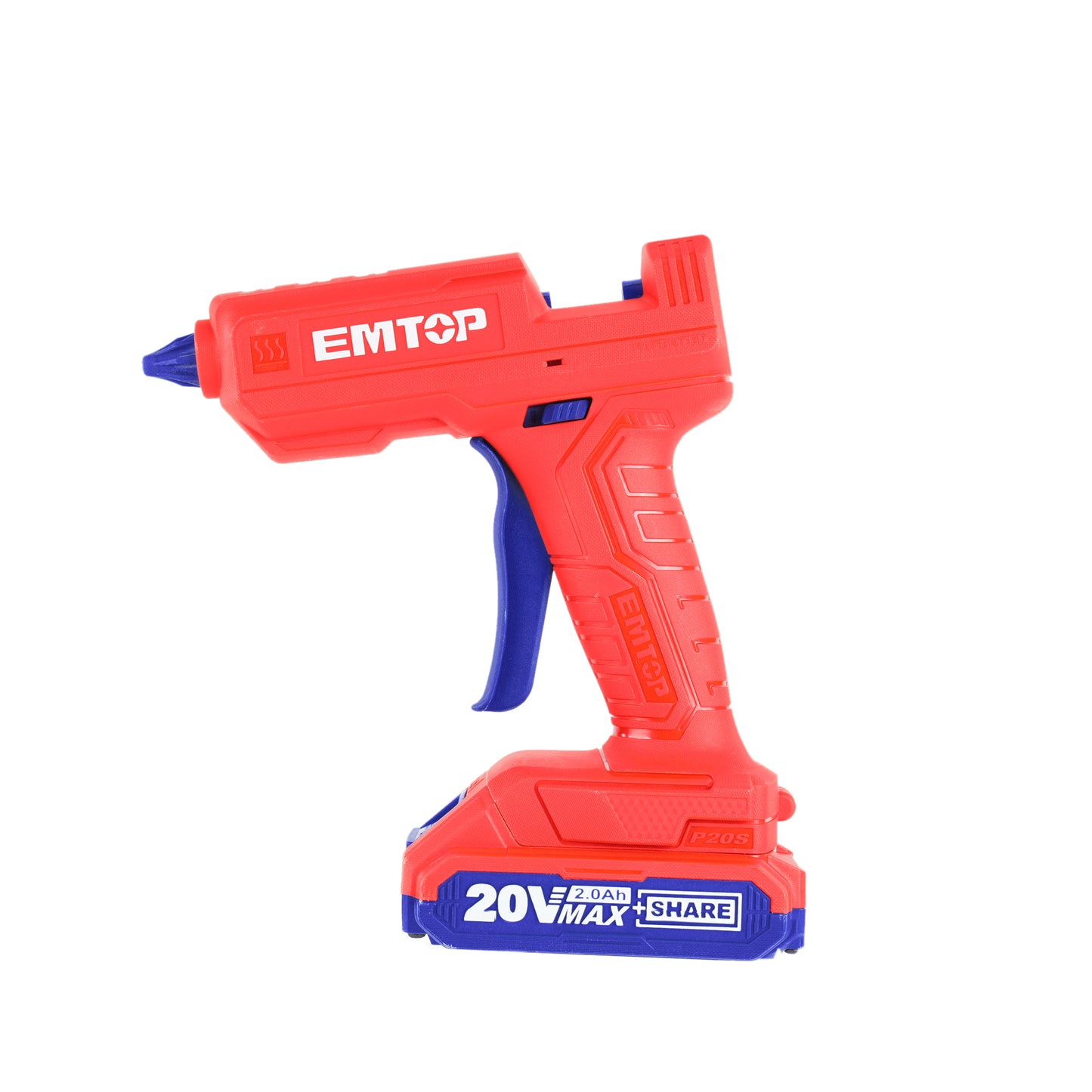 Pistolet à colle sans fil EMTOP 20V batterie et chargeur vendus séparément + 3 bâtons de colle 15 cm