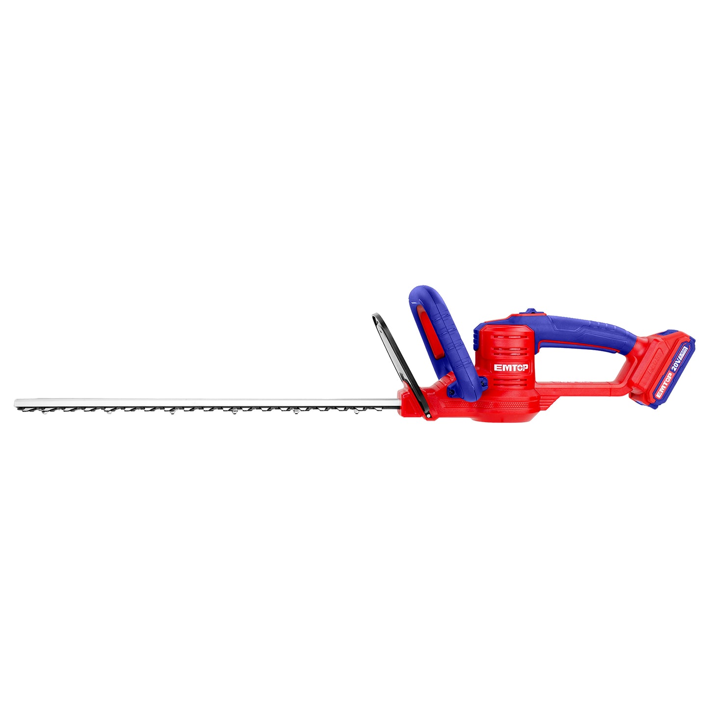 Taille-Haie à batterie EMTOP 20V avec 1 chargeur + 1 batterie lithium-ion 2.0Ah + Gant picots PVC Longueur de Lame 460 mm Diamètre de Coupe 16 mm