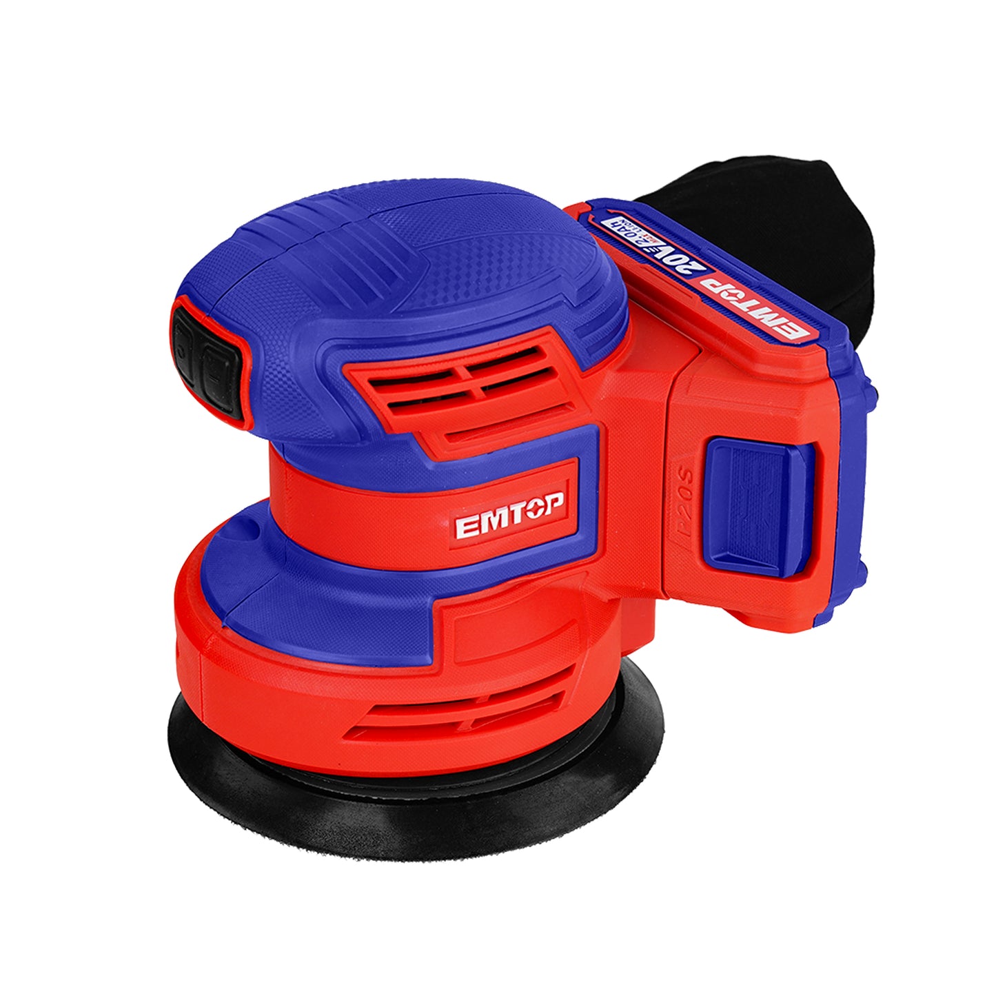Ponceuse excentrique sans fil EMTOP 20V batterie et chargeur vendus séparément avec 5 abrasifs