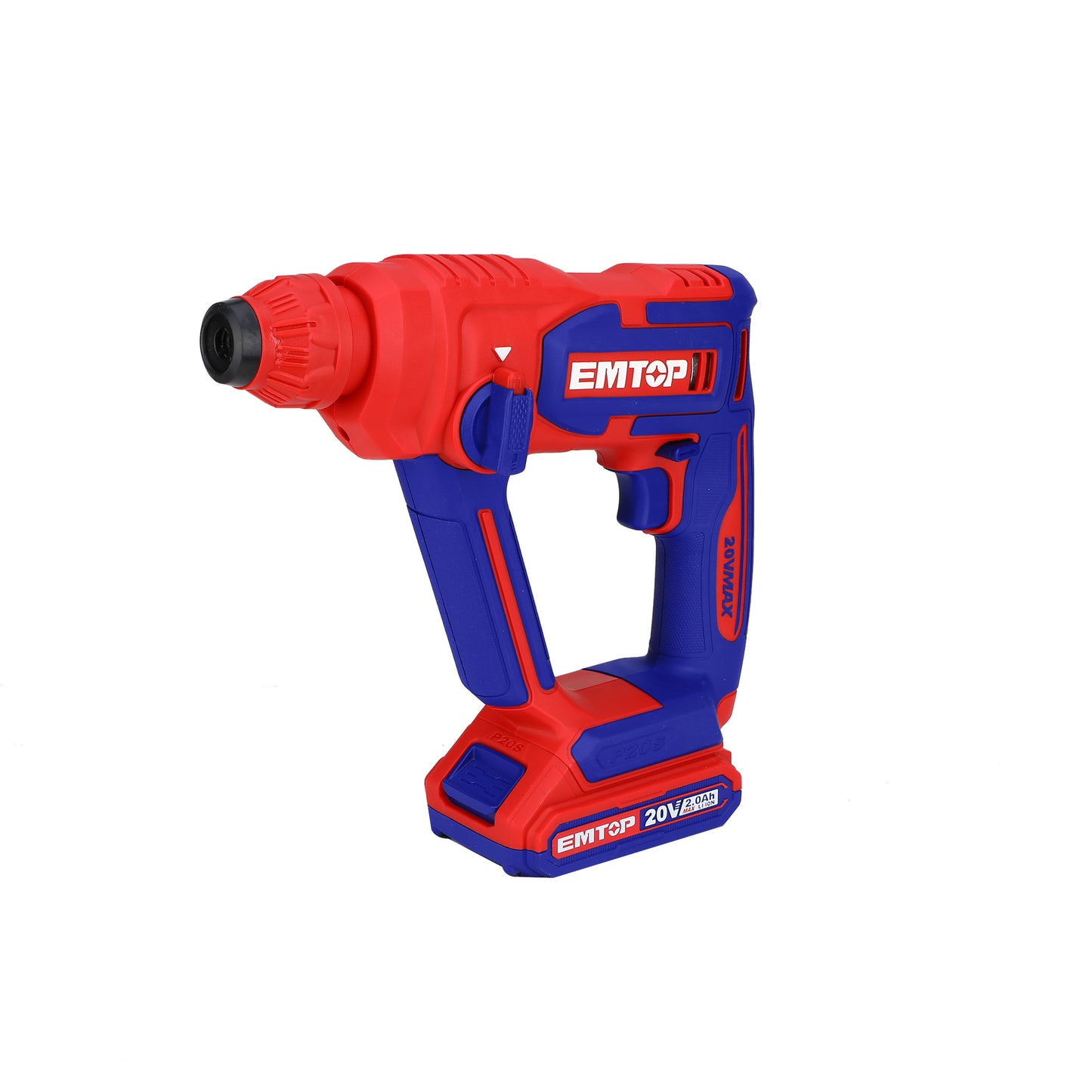 Marteau perforateur sans fil EMTOP 20V Lithium-ion avec 1 chargeur + 1 Batteries 2.0Ah Lithium-ion avec 3 perceuses Rotatif 16 mm 1.5J SDS-Plus