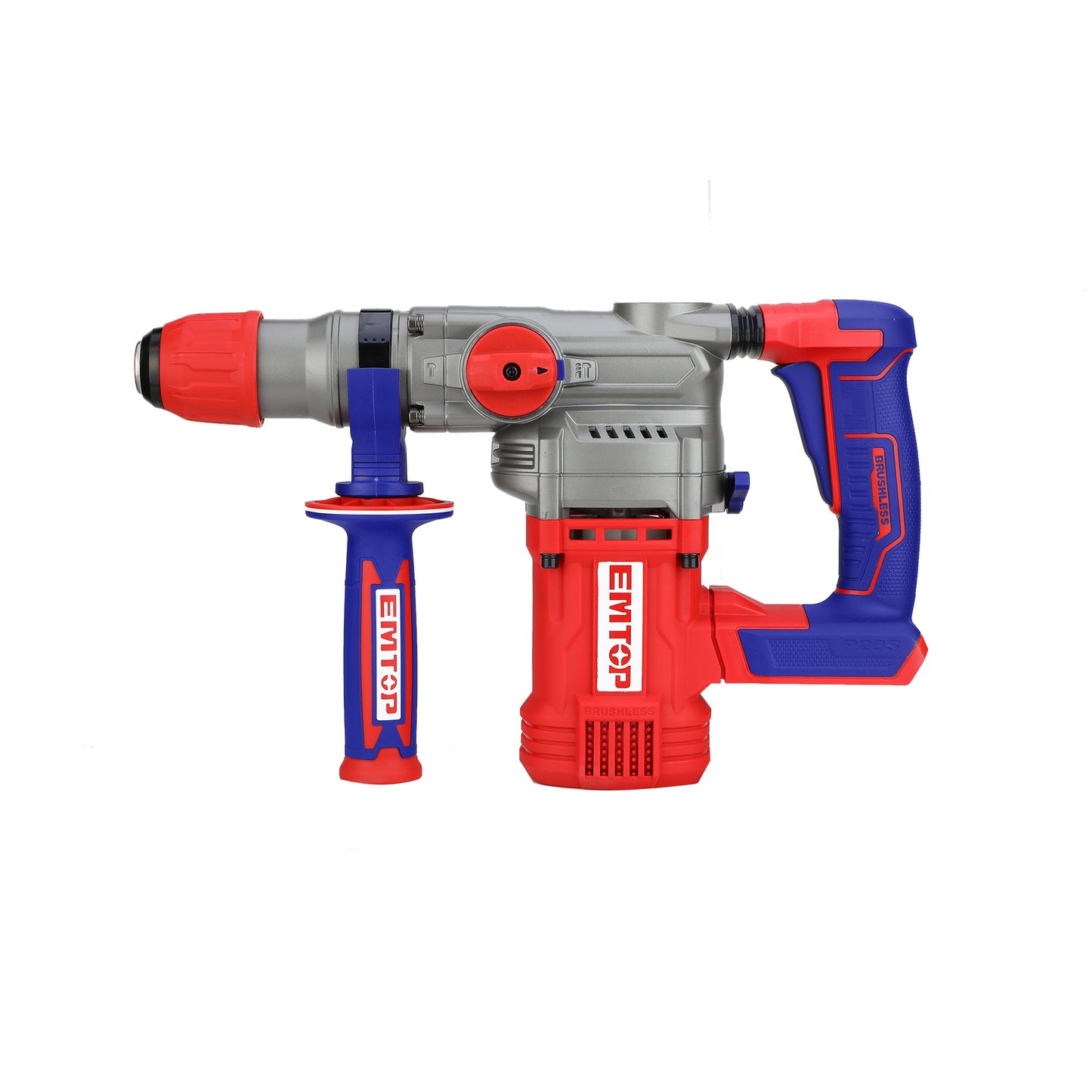 Marteau perforateur Burineur sans fil EMTOP 20V Moteur brushless avec 3 forets et 1 ciseau Rotatif 28 mm 4.5J SDS-Plus Batterie et chargeur vendus séparément Perceuse, visseuse, perforateur, burineur, marteau-piqueur
