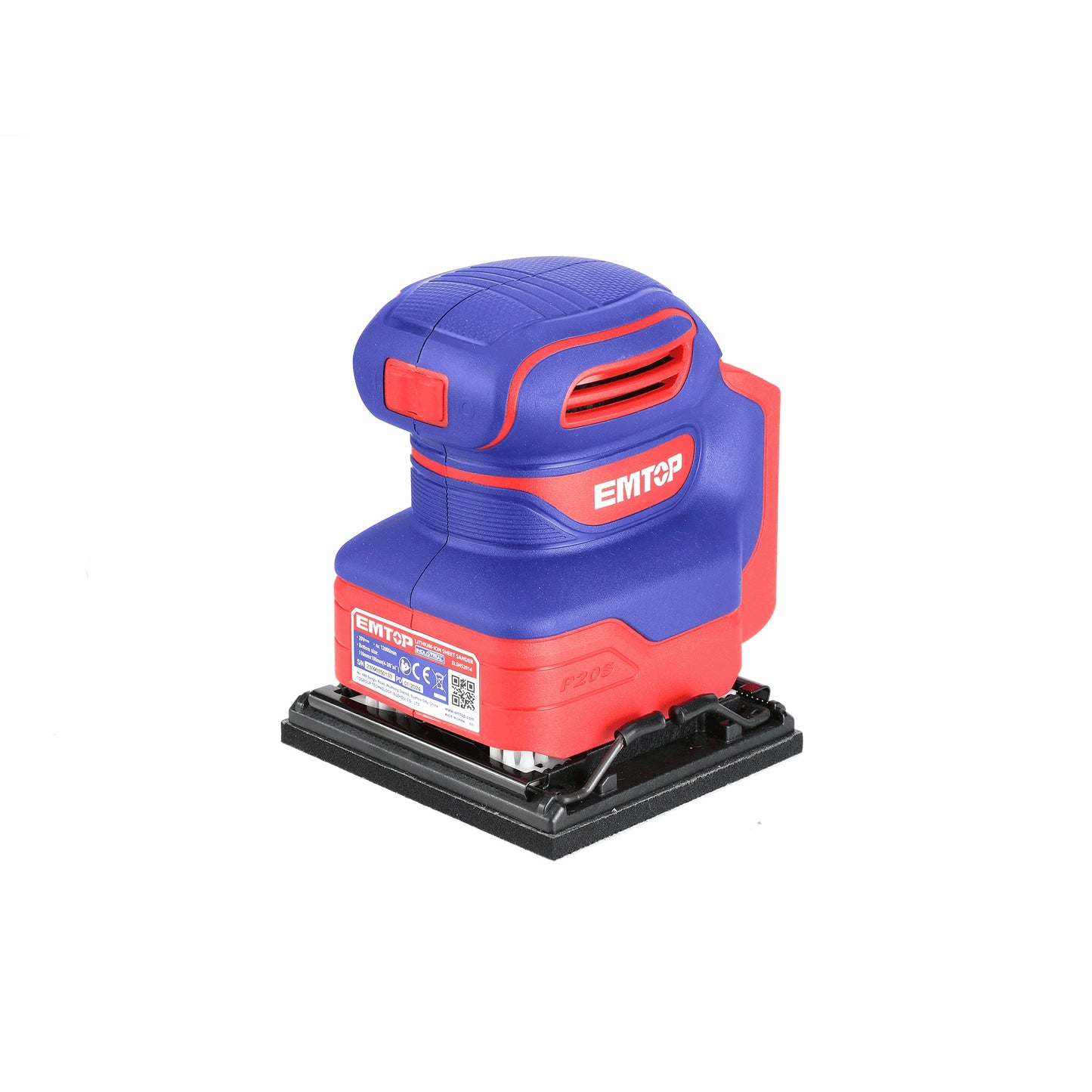 Ponceuse vibrante sans fil EMTOP 20V batterie et chargeur vendus séparément avec 5 abrasifs