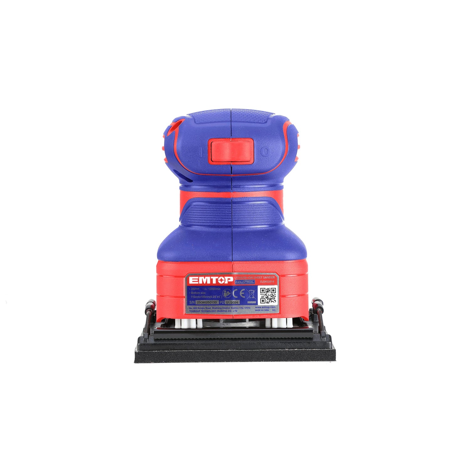Ponceuse vibrante sans fil EMTOP 20V batterie et chargeur vendus séparément avec 5 abrasifs