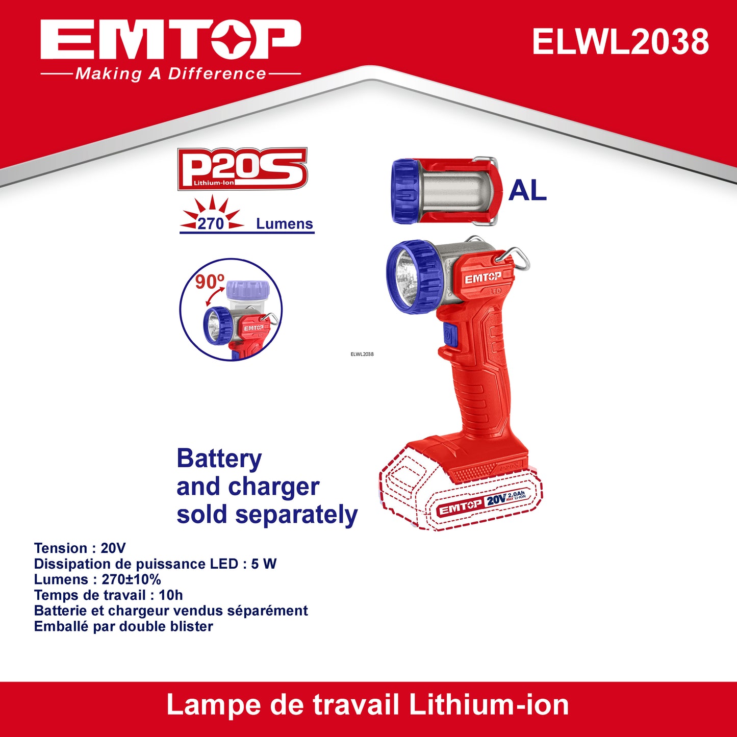 Lampe de travail Lithium-ion ELWL2038