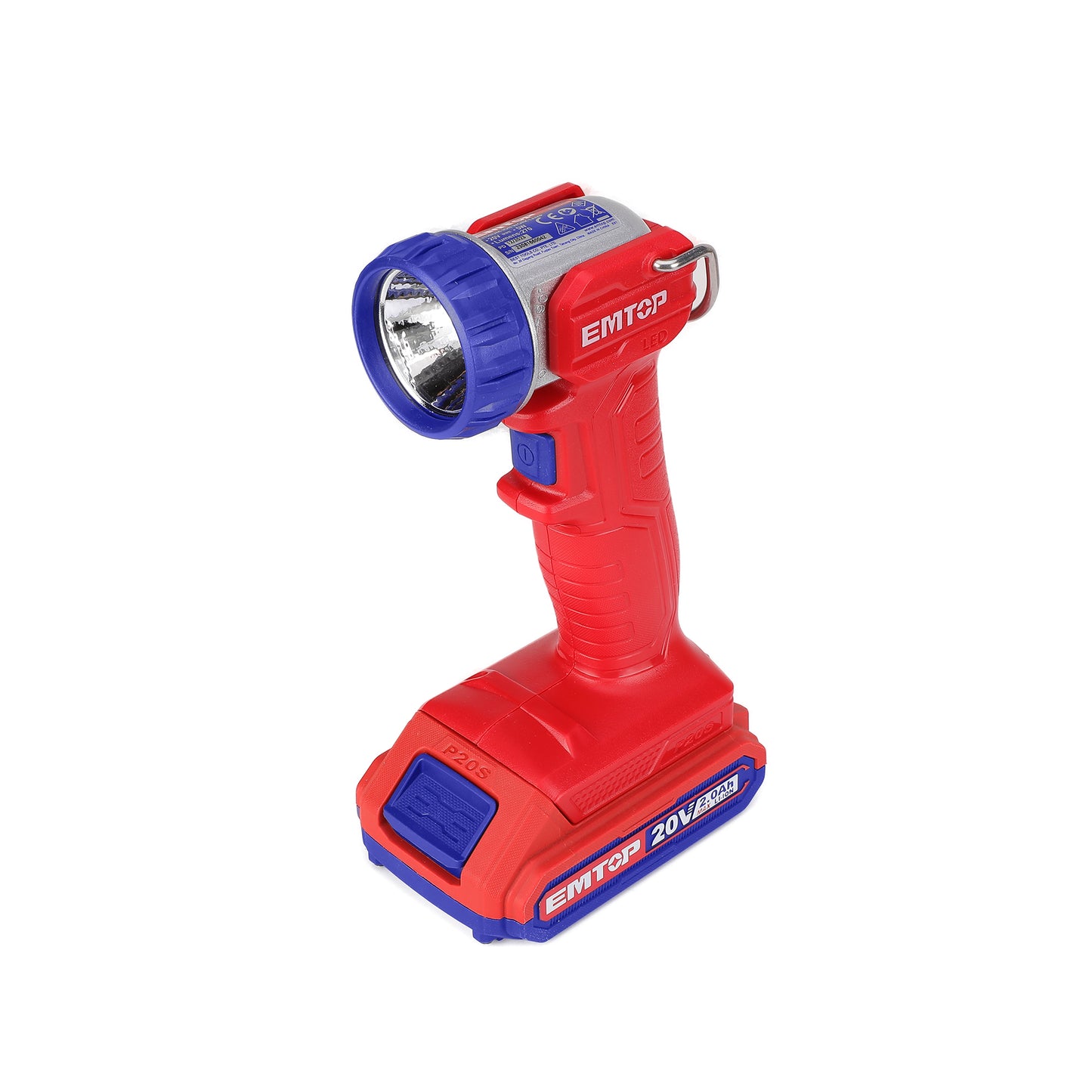 Lampe torche à LED 5W 270 Lumens sans fil EMTOP 20V Tête pivotante verticalement à 90° batterie et chargeur vendus séparément