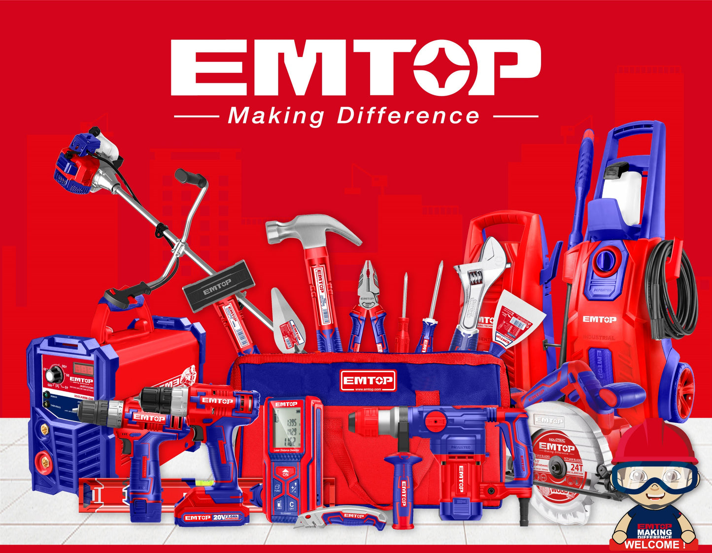 Ensemble de 3 boîtes à outils en plastique EMTOP 14" + 17" + 20" Boucle en métal Poignée haute résistance Couvercle supérieur avec trois zones de rangement Contient 1 plateau en plastique