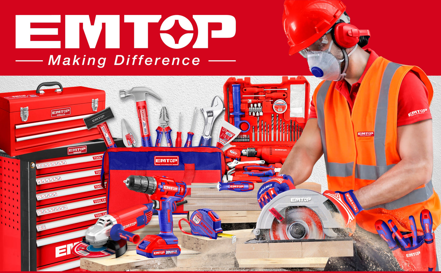 Boîte à outils en plastique EMTOP 20" Charge maximale 20Kg Boucle en métal Poignée haute résistance Couvercle supérieur avec trois zones de rangement Contient 1 plateau en plastique