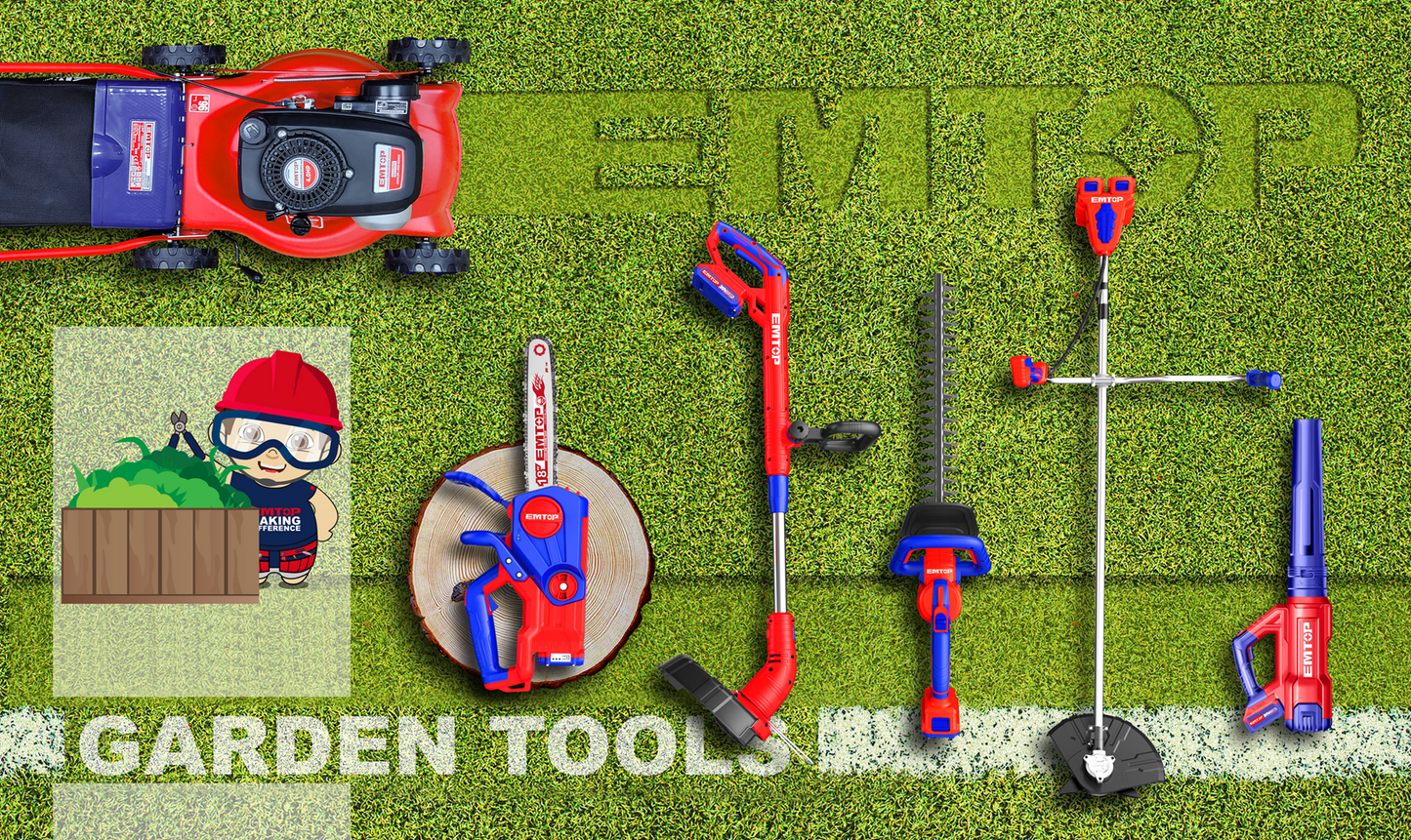 Coupe bordure sans fil EMTOP 20V avec 1 chargeur + 1 Batterie Lithium-ion 2.0Ah + 2 bobines de ligne Longueur de ligne 5 m avec tube télescopique poignée de réglable