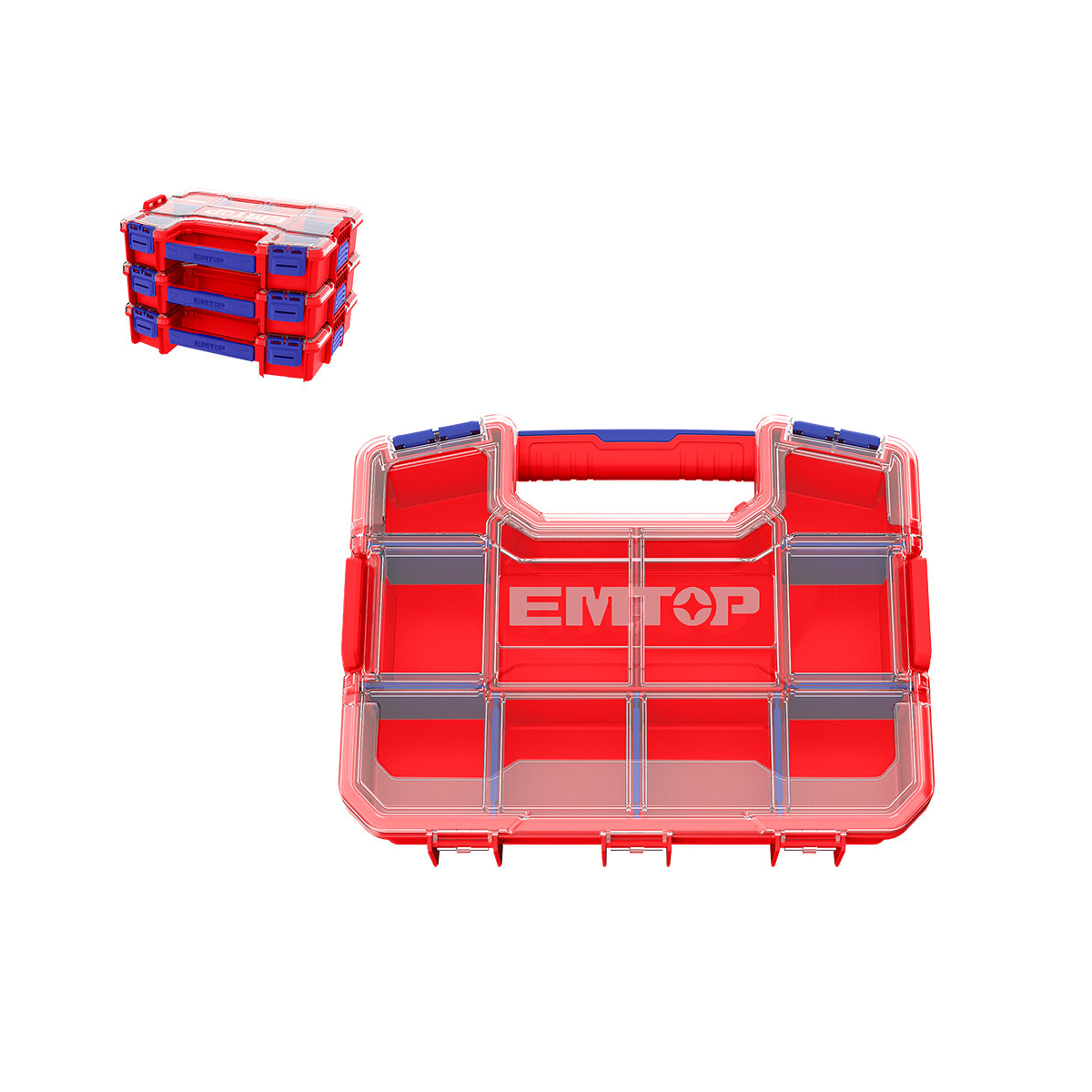 Lot de 3 boîtes à outil de rangement Organiseur en plastique EMTOP 12" Valise Empilable Rangement Multiple Cases Modulables Séparateurs amovibles