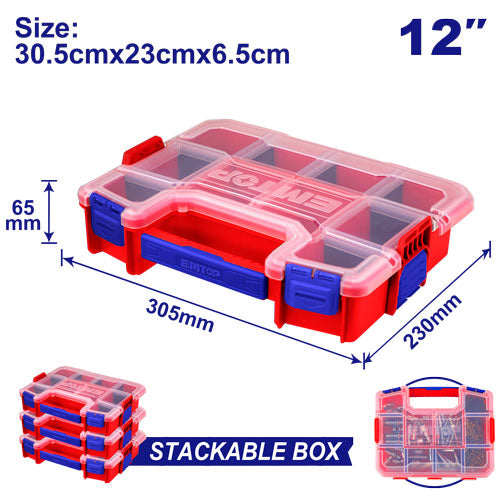 Lot de 3 boîtes à outil de rangement Organiseur en plastique EMTOP 12" Valise Empilable Rangement Multiple Cases Modulables Séparateurs amovibles