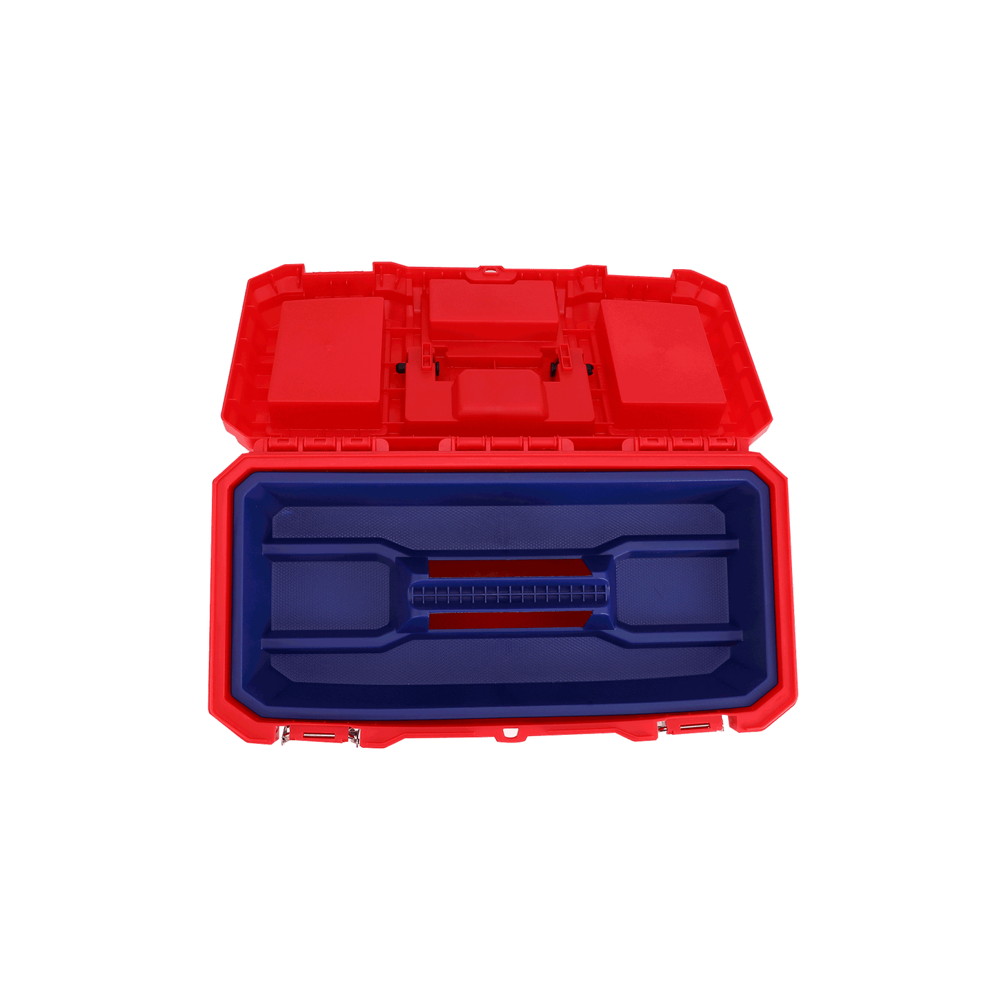 Boîte à outils en plastique EMTOP 14" Charge maximale 10Kg Boucle en métal Poignée haute résistance Couvercle supérieur avec trois zones de rangement Contient 1 plateau en plastique