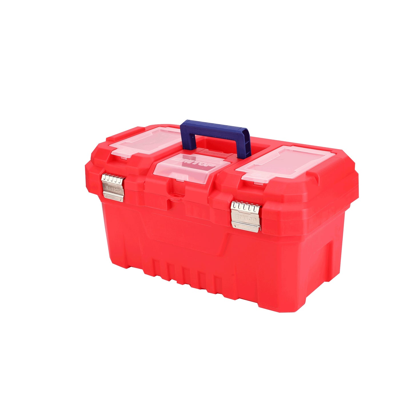 Boîte à outils en plastique EMTOP 20" Charge maximale 20Kg Boucle en métal Poignée haute résistance Couvercle supérieur avec trois zones de rangement Contient 1 plateau en plastique