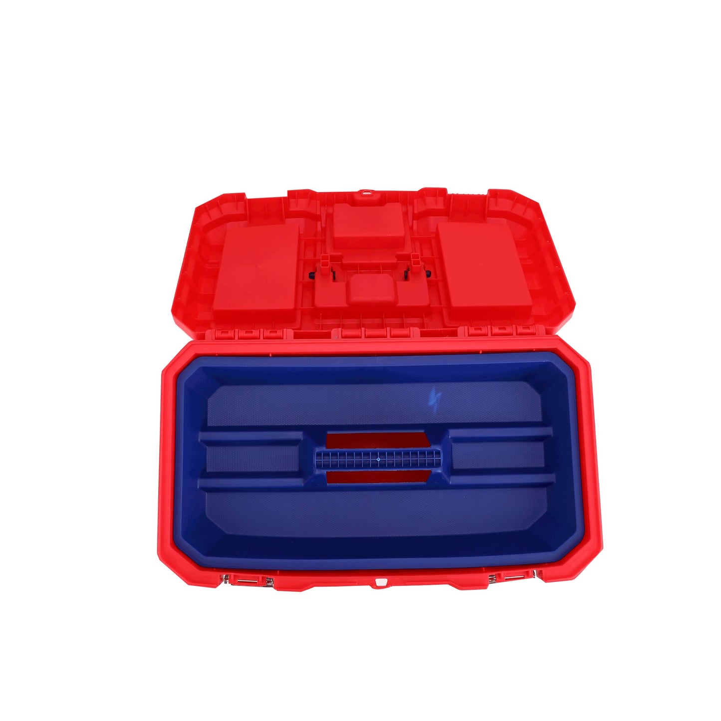 Boîte à outils en plastique EMTOP 20" Charge maximale 20Kg Boucle en métal Poignée haute résistance Couvercle supérieur avec trois zones de rangement Contient 1 plateau en plastique