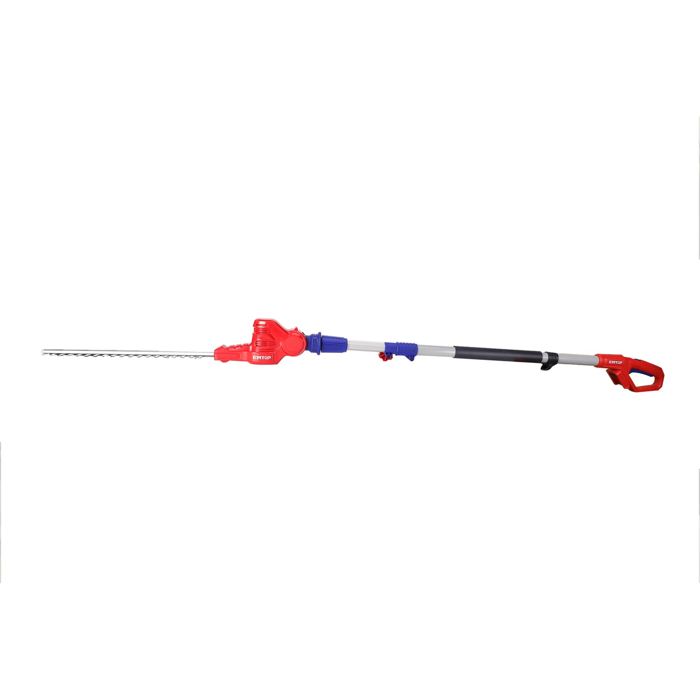 Taille-haies sur perche sans fil EMTOP 20V batterie et chargeur vendus séparément Longueur de Lame 460 mm Diamètre de Coupe 18 mm Pole d'extension de 240 cm