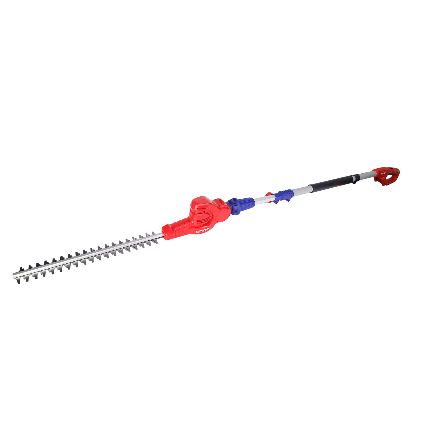 Taille-haies sur perche sans fil EMTOP 20V batterie et chargeur vendus séparément Longueur de Lame 460 mm Diamètre de Coupe 18 mm Pole d'extension de 240 cm
