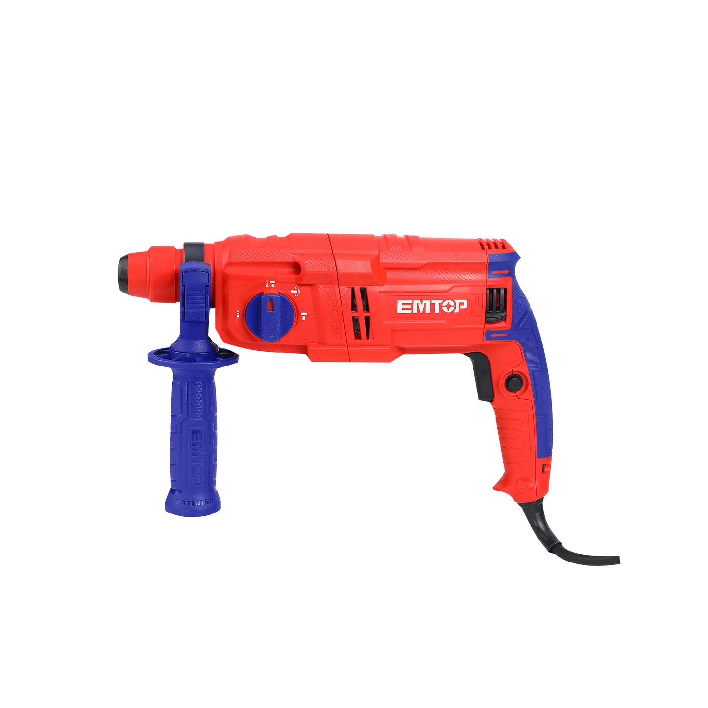 Marteau perforateur filaire 650W EMTOP Système de mandrin SDS plus avec 3 forets et 2 burins 1 ensemble de balais de charbon + Boîte en plastique