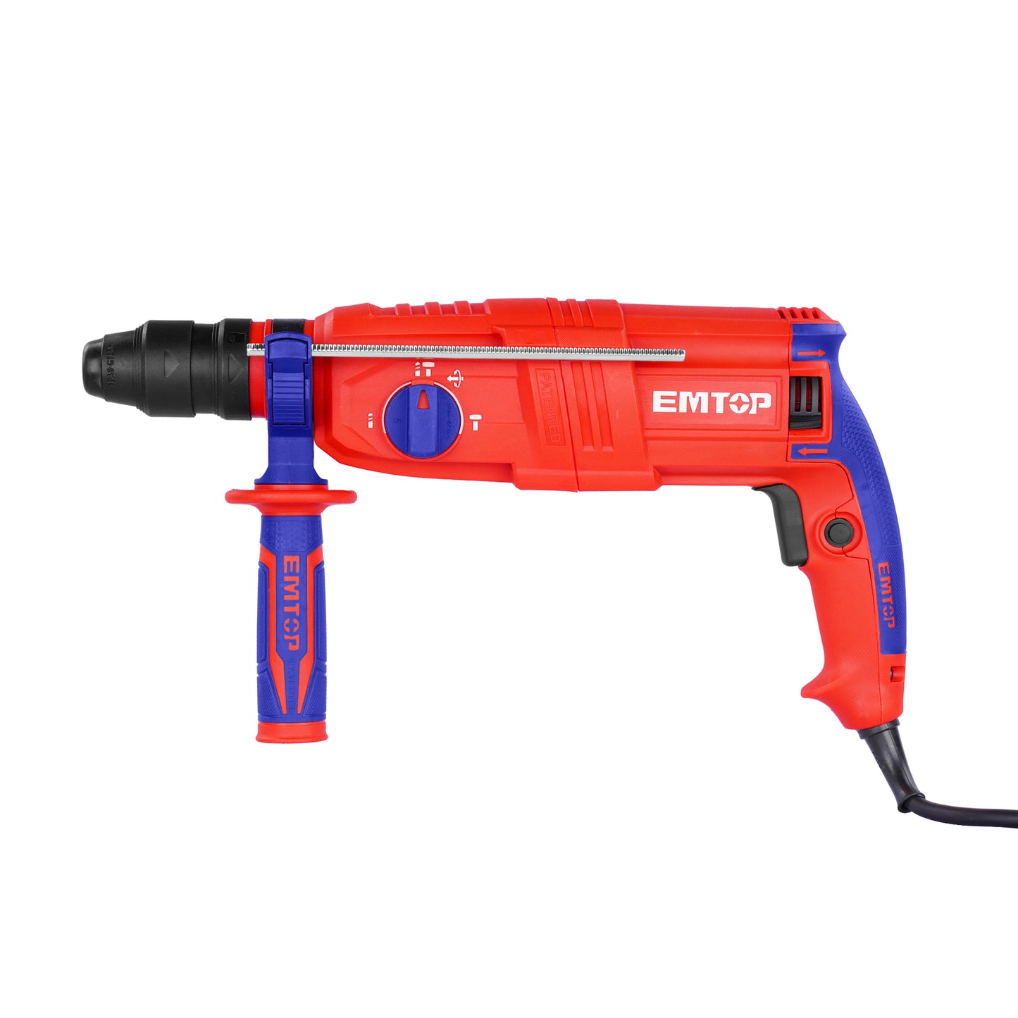 Marteau perforateur filaire 800W EMTOP Système de mandrin SDS plus avec 1 mandrin à changement rapide sans clé 3 forets 2 burins 1 ensemble de balais de charbon + Boîte en plastique