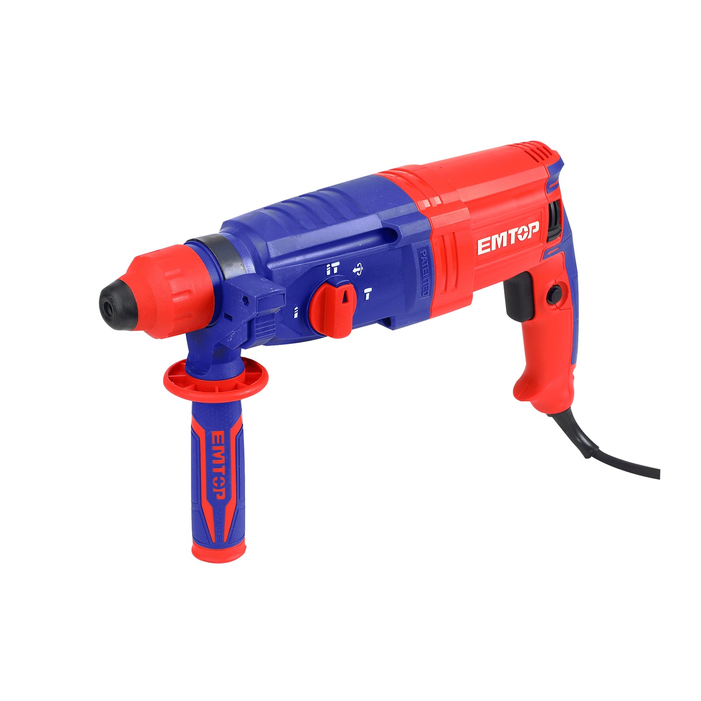 Marteau perforateur filaire 950W EMTOP Système de mandrin SDS plus avec 1 mandrin à clé 13mm 3 forets et 2 burins 1 ensemble de balais de charbon + Boîte en plastique