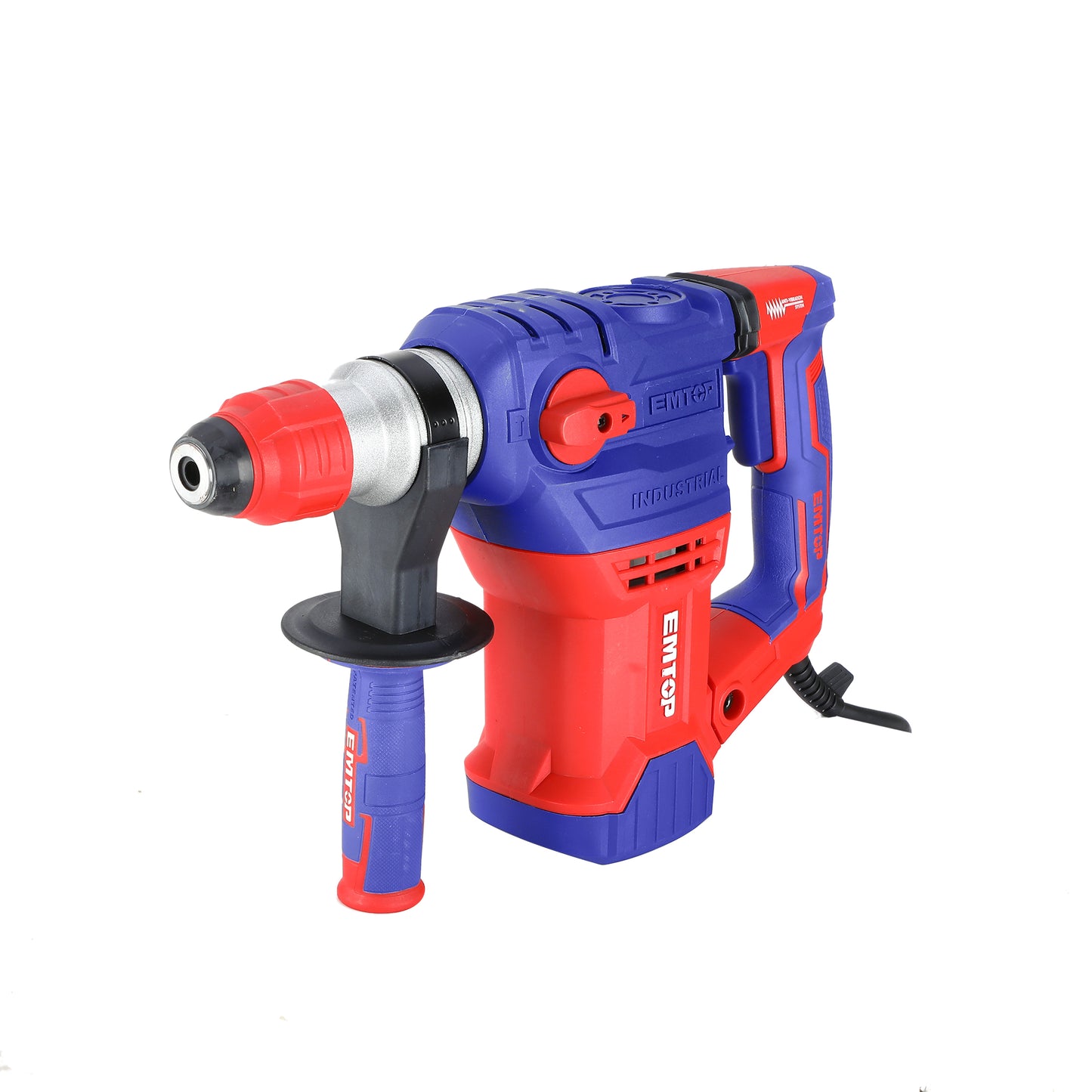 Marteau perforateur filaire 1500W EMTOP Système de mandrin SDS plus anti-vibration avec 3 forets et 2 burins 1 ensemble de balais de charbon + Boîte en plastique
