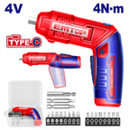 Visseuse et tournevis électrique sans fil EMTOP 4V rechargeable USB type-C 4Nm 19 accessoires + boîte en plastique