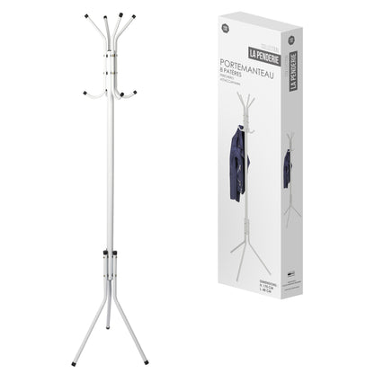 Lot de 2 portant a vetements Porte manteau 8 pateres sur pied en métal blanc 48x170cm