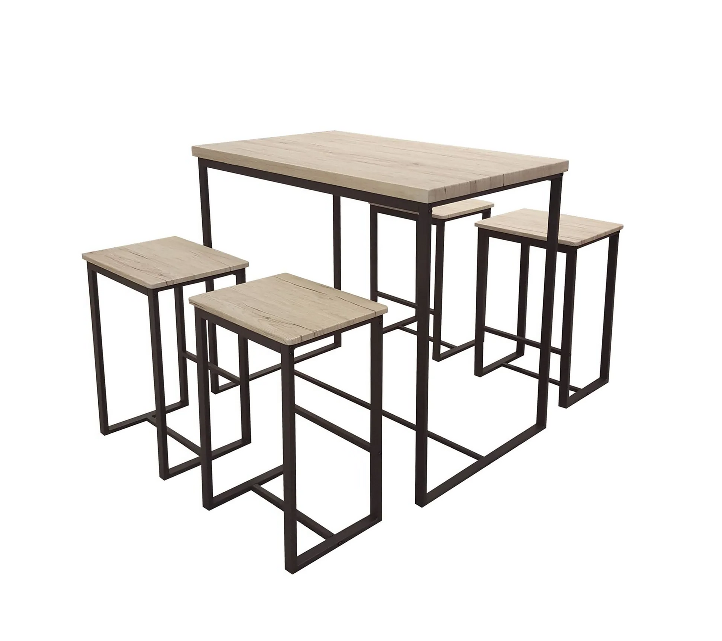 Ensemble de table de bar haute avec 4 tabourets en bois struture en métal noir repose-pieds 100X60XH89CM ET 40X30XH60CM