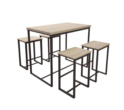 Ensemble de table de bar haute avec 4 tabourets en bois struture en métal noir repose-pieds 100X60XH89CM ET 40X30XH60CM