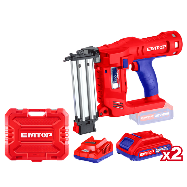 Agrafeuse et cloueur de finition 15-50mm à batterie EMTOP Brushless 2 batteries 2.0Ah + chargeur Hover Image
