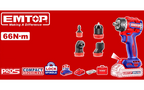 Kit perceuse visseuse multifonction sans fil 20V EMTOP – Brushless, 66 Nm, 4 têtes interchangeables